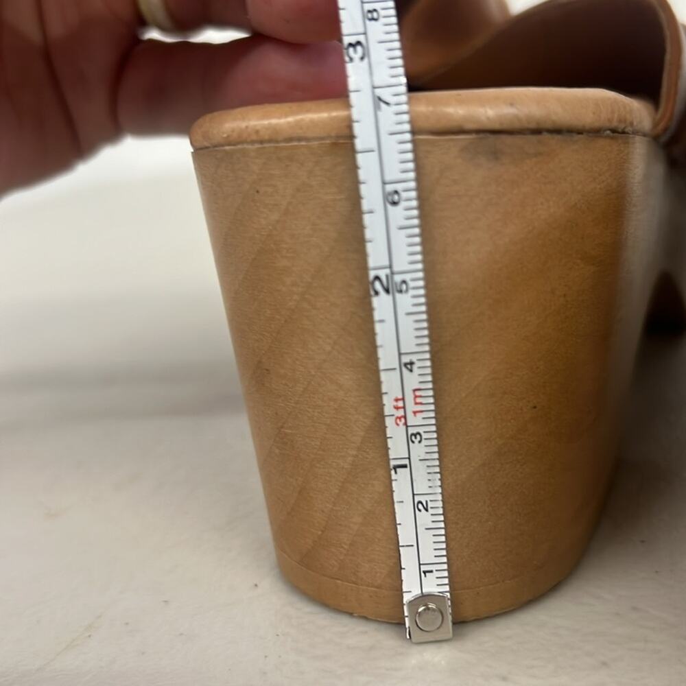 Sz10 Andre assoue brown tan slip on heeled Sofi clog wooden leather chunky amber - Picture 7 of 7